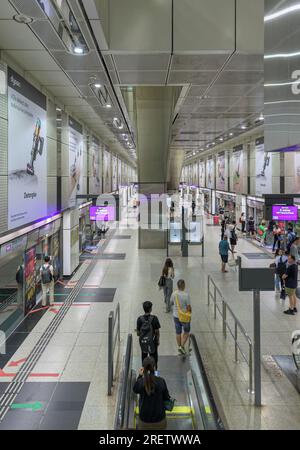 Inside the Dhoby Ghaut North East Line MRT underground station, Singapore Stock Photo