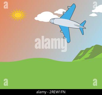 countryside landscape with rolling hills, a winding river, and a small farmhouse Stock Vector