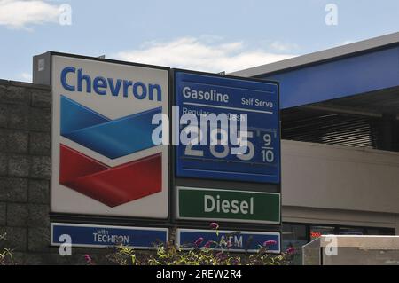 Flagstaff / Arizona / USA /  10.September 2019 / Chevron gasolien station and price tag  in Flag staff in Arizona usa.  (Photo. Francis Dean/Deanpictures) Stock Photo