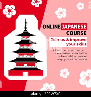 Online Japanese course join and improve skills Stock Vector