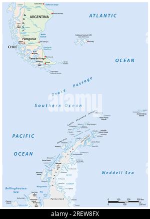 Map of the area between Patagonia and the Antarctic Peninsula Stock Photo