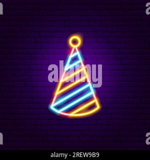 Birthday Cone Hat Neon Sign Stock Vector