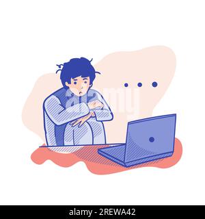 Sad man with a laptop. Vector illustration in a flat style. Stock Vector