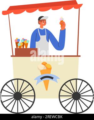 Ice cream seller, kiosks or stand with gelato Stock Vector
