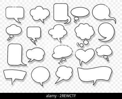 Set of Retro Empty Comic Bubbles with Halftone Shadows isolated on Transparent Background. Vector illustration Stock Vector