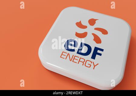 LONDON, UK - July 2023: EDF gas and electricity energy supplier company logo. 3D Rendering Stock Photo