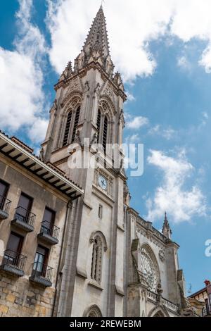 Main façade of Santiago Cathedral.  A Roman Catholic church in the city of Bilbao. Built during the 14th–15th centuries. Travel destination Stock Photo