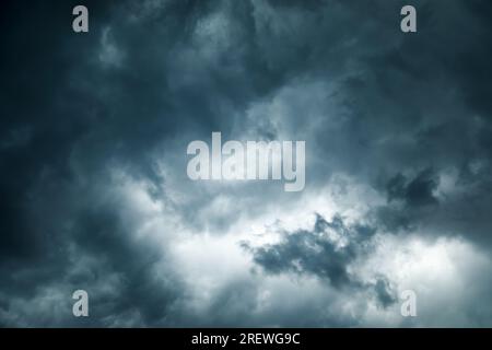 Sky. Dark stormy sky, thunderstorm and hurricane, clouds background Stock Photo