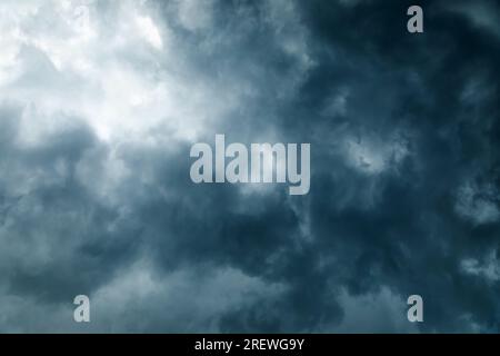 Sky. Dark stormy sky, thunderstorm and hurricane, clouds background Stock Photo