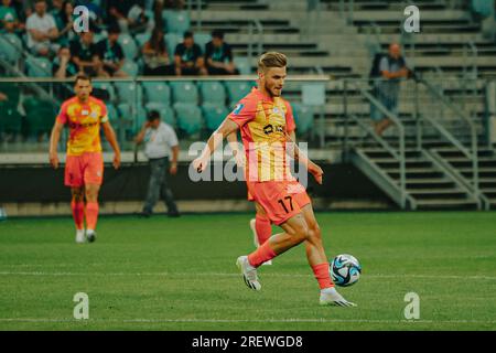 Wroclaw, Wroclaw, Poland. 29th July, 2023. Wroclaw club WKS starts the new season with a 1:2 defeat to ZagÅ‚Ä™bie Lubin. There was a scandal at the matches - the fans showed banners attacking UKRAINE (Credit Image: © Krzysztof Zatycki/ZUMA Press Wire) EDITORIAL USAGE ONLY! Not for Commercial USAGE! Stock Photo