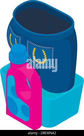 Hand wash icon isometric vector. Blue cropped jeans and washing conditioner icon. Hand washing, housework Stock Vector