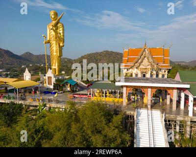 Drone aerial view of Wat Khao Noi a Thai buddhist temple in Hua Hin, Prachuap Khiri Khan, Thailand. Stock Photo