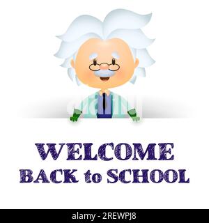 Welcome back to school poster design. Cartoon professor Stock Vector