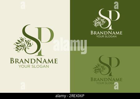 letter SP luxury with S olive tree logo design Stock Vector