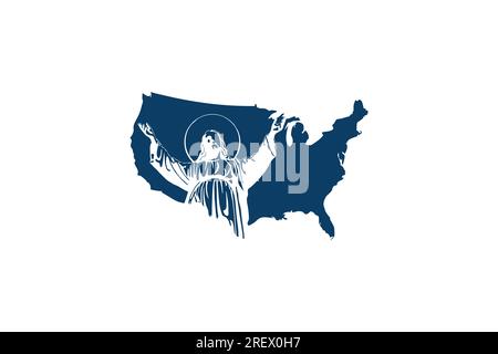 jesus with map america christiani logo design template element icon vector Stock Vector