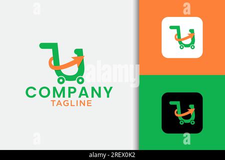 Letter U Shopping Cart logo design Stock Vector