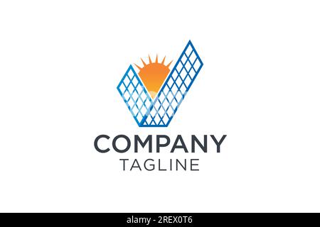Letter V Solar Panels Logo Design Stock Vector