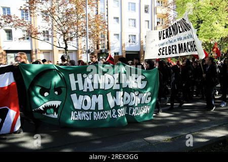 On April 30, 2017 thousands joined the anticapitalist Walpurgis night demonstration under the motto Organize self-organized against racism and social exclusion on Berlin, Germany. (Photo by Alexander Pohl/Sipa USA) Stock Photo