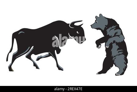 Stock market, bear and bull, illustration Stock Vector