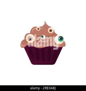 Halloween food, cupcake with eyes and tentacles. Vector image on white background Stock Vector