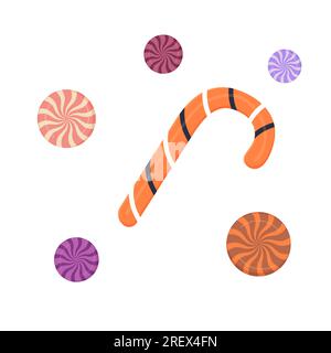 Halloween candy, eyeball, lollipop spiral. Vector illustration on white background isolated Stock Vector
