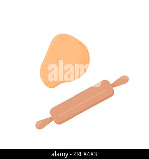 biscuit dough and rolling pin vector illustration rolled out Stock Vector