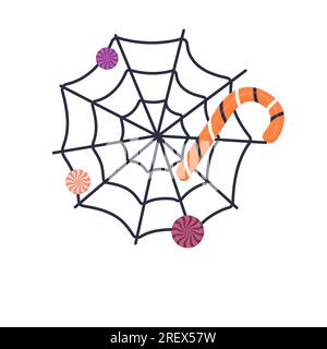 Lollipops stuck to the web. halloween vector illustration Stock Vector