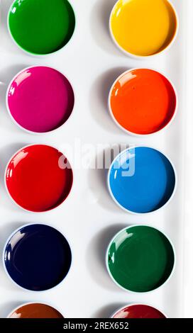 multi colored paints closeup, high quality paints and tools for painting pictures, paints for drawing Stock Photo