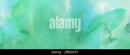 Abstract art background light green and cyan colors. Watercolor painting on canvas with soft turquoise gradient. Fragment of artwork on paper with flo Stock Photo