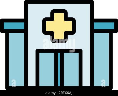 Hospital building doors icon outline vector. Medical clinic. City exterior health color flat Stock Vector