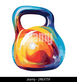 bright kettlebell, stylized in cartoon style, vector illustration. Stock Vector