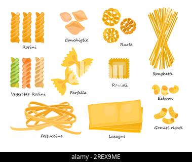 Macaroni types set Stock Vector