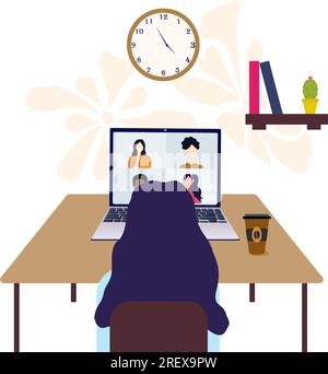 The concept of video conferencing, training, online video communication with colleagues, friends, students at home or in the office. Remote work. Stock Vector