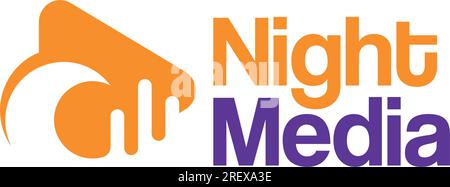 Flat Simple Night Media Moon Play logo design Stock Vector