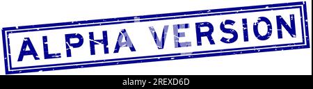 Grunge blue alpha version word square rubber seal stamp on white background Stock Vector