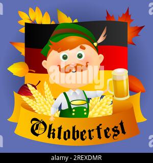 Oktoberfest lettering and man in green costume Stock Vector