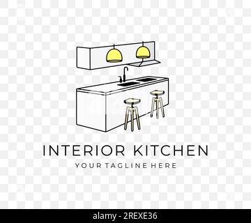Interior of modern kitchen, living room, home and house, colored graphic design. Exterior, furniture, table, kitchen island, crockery, lamps Stock Vector