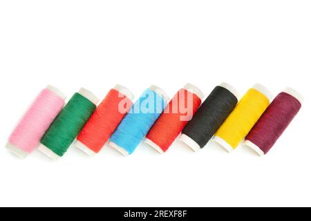 A set of sewing thread isolated on a white background. Free space for text. Stock Photo