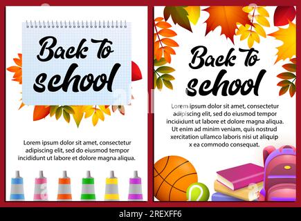 Back To School Letterings In Frames, Backpack, Stationery Stock Vector 