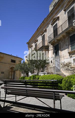 Antique Neoclassical style building on Piazza San Giovanni in Modica, Ragusa Sicily, Italy. Stock Photo