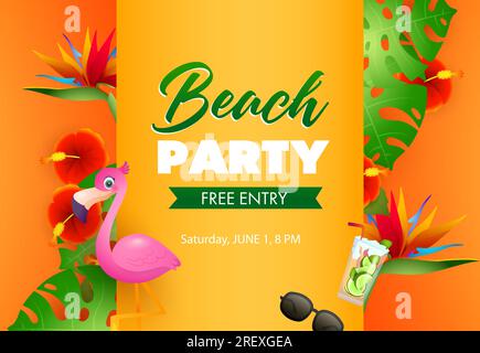 Beach party poster design. Pink flamingo Stock Vector