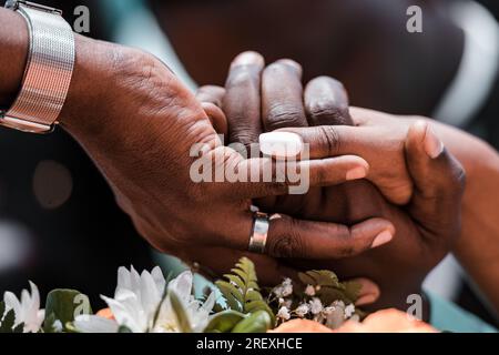 Kenyan Weddings Rings Couple Bride Groom Hands Together Vow Ceremony Stock Photo