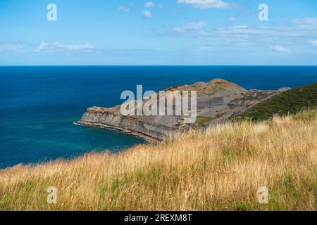 Kettleness headland at the South end of Runswick Bay in the North Yorkshire Moors eroded by Alum mining in the 19th Century Stock Photo