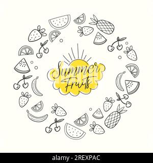 Hand drawn summer fruits doodle collection Stock Vector