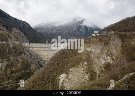 The Enguri hydroelectric power station HES, Enguri Dam, Svaneti, Georgia. Stock Photo