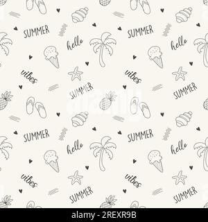 Summer pattern background with ice cream pineapple snail and text Stock Vector
