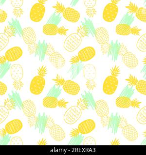 Flat seamless summer pattern with pineapples Stock Vector