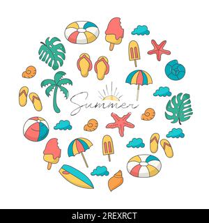 Hand drawn summer elements doodle illustration collection Stock Vector