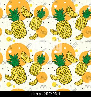 Summer pattern background design with pineapples and geometric figures Stock Vector