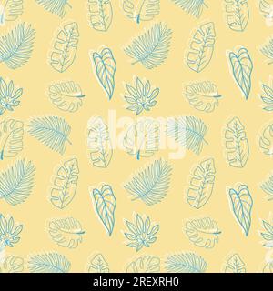 Sketchy summer pattern with tropical leaves Stock Vector